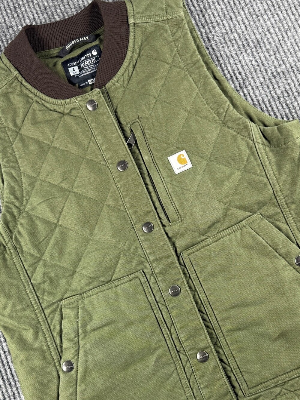 Carhartt Rugged Flex Quilted Vest Womens S (4-6) Relaxed Fit Army Green